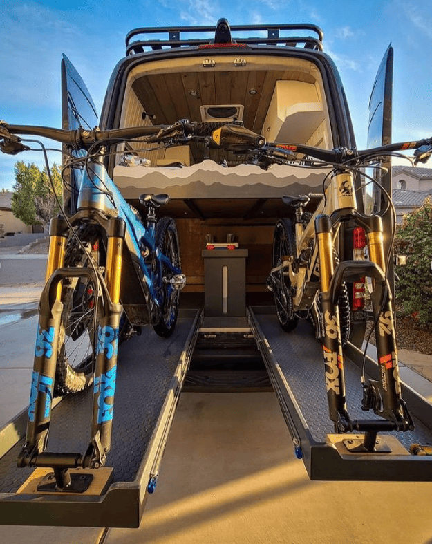 van layout with mountain bike storage