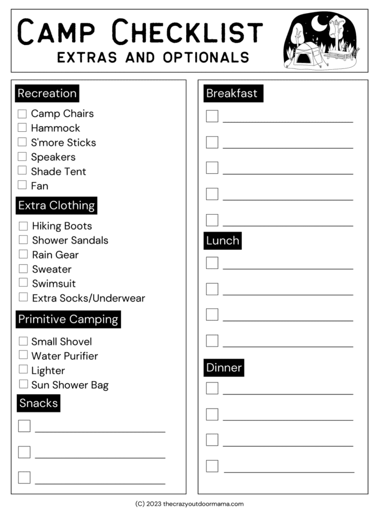 camping meal planning printable