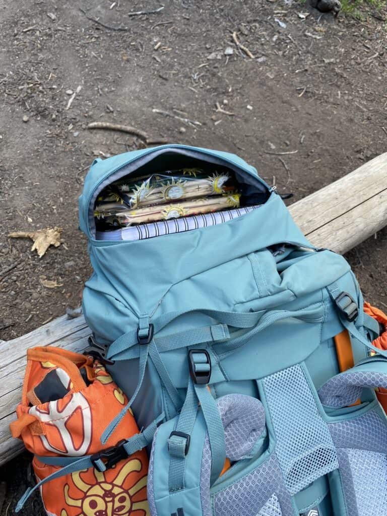 camping supplies in backpack