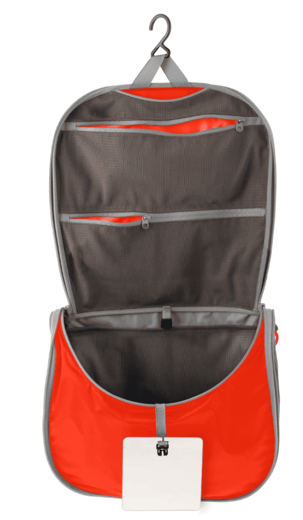 red  hanging camp toiletry bag