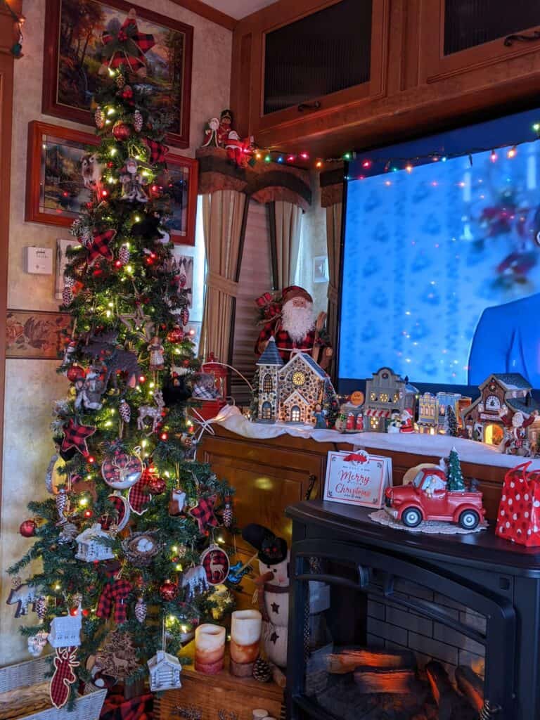 rustic christmas camper decor iea with red trucks and red and black plaid