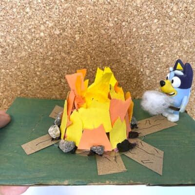 campfire craft idea with ripped paper and light