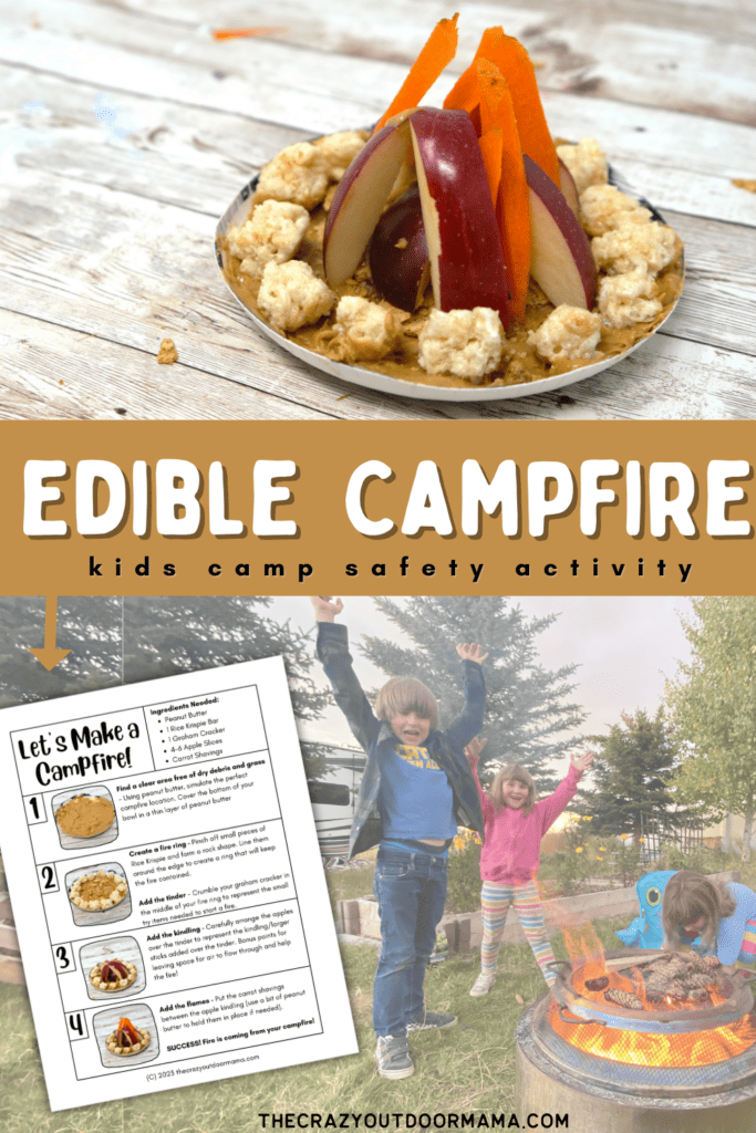 campfire made from food with recipe card and safety activity for kids