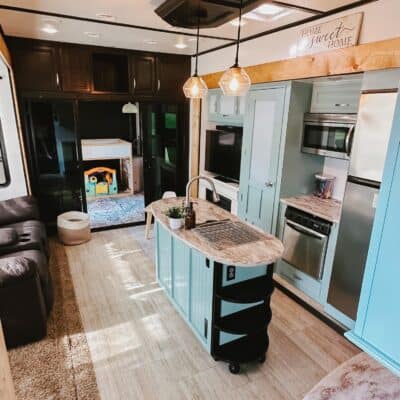 pastel modern aesthetic in travel trailer