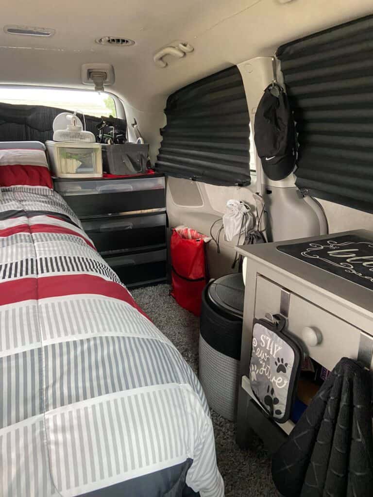 mini van interior camping setup