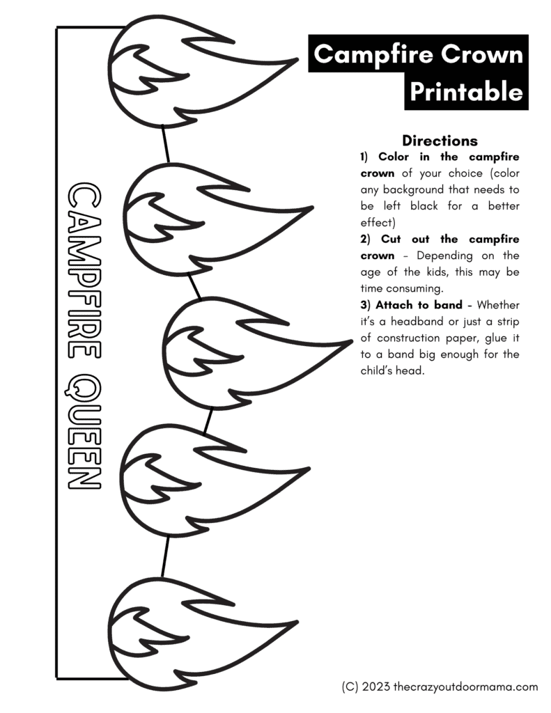 printable campfire queen template with flames and band