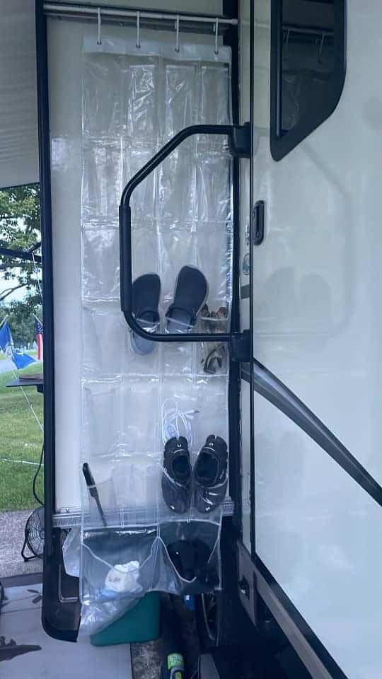 hanging shoe storage on side of slide out
