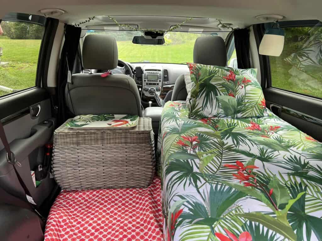 beach aesthetic car camp set up