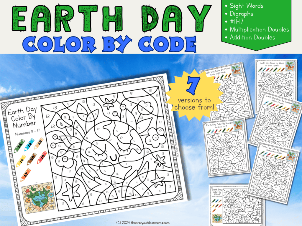 color by number earth day printable for kids etsy