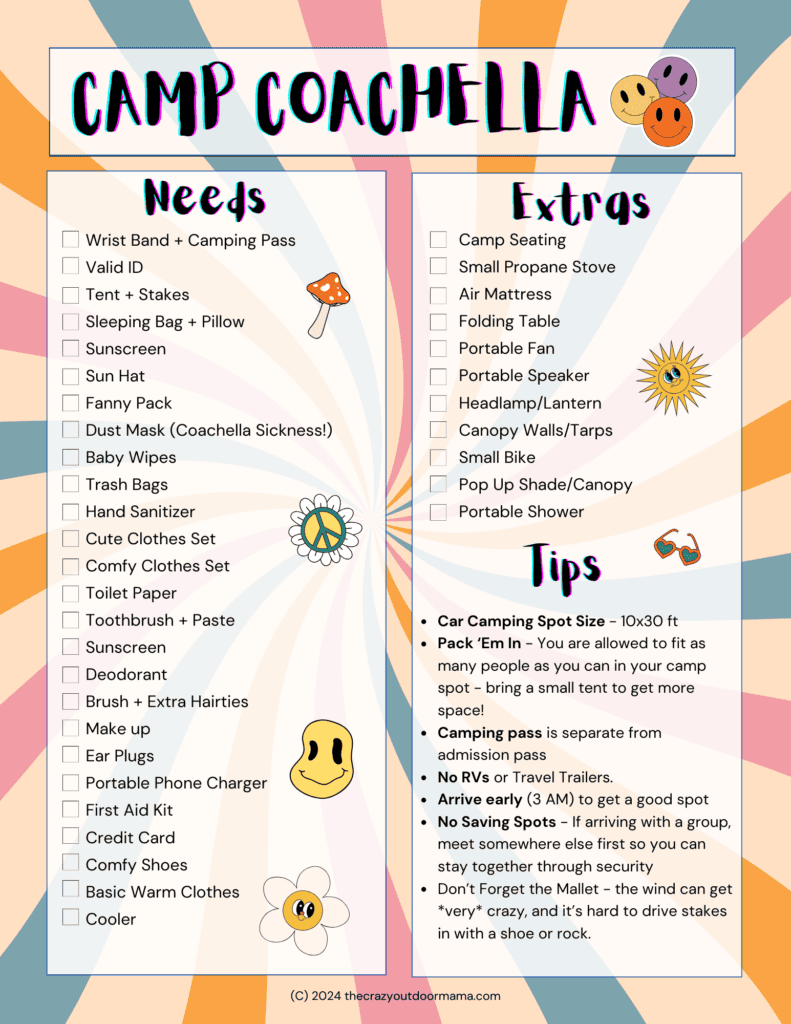 coachella camping checklist printable