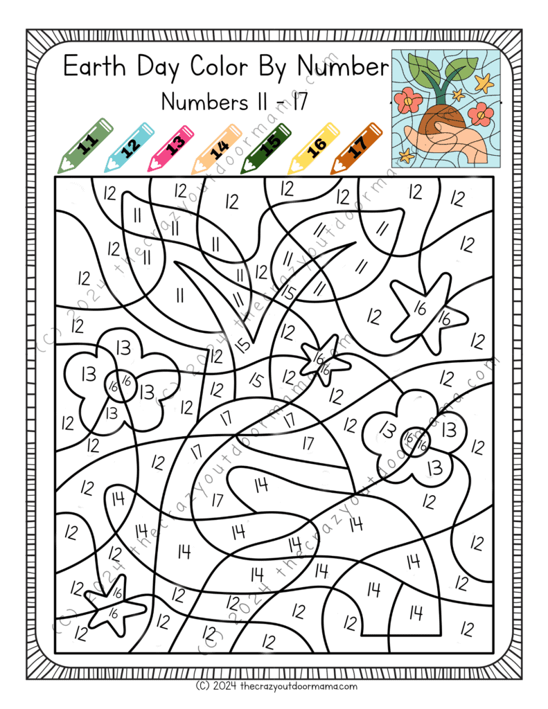 color by number earth day theme printable for kids