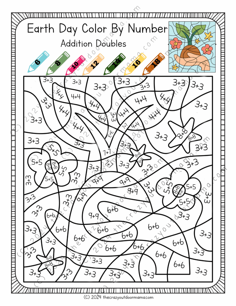 doubles adding practice color by number worksheet for kids 1st grade
