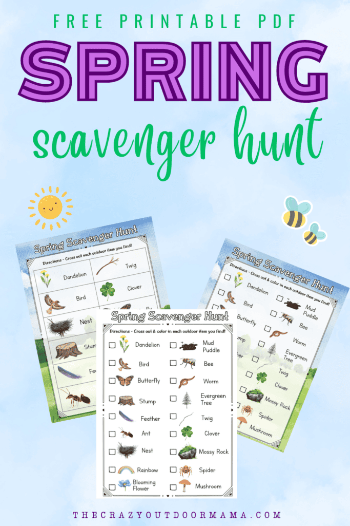 kids spring scavenger hunt printable pdf