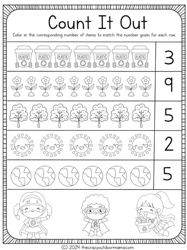 nature themed preschool counting worksheet