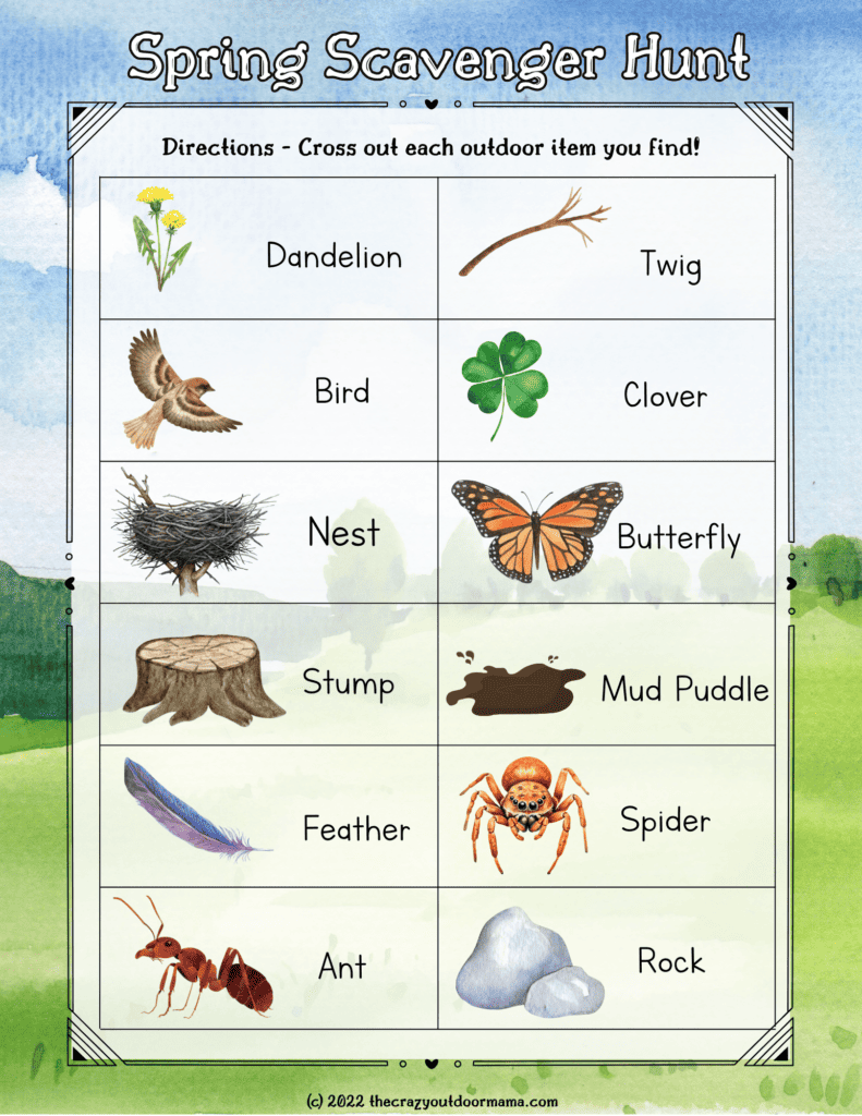 pretty nature spring scavenger hunt printable for kids