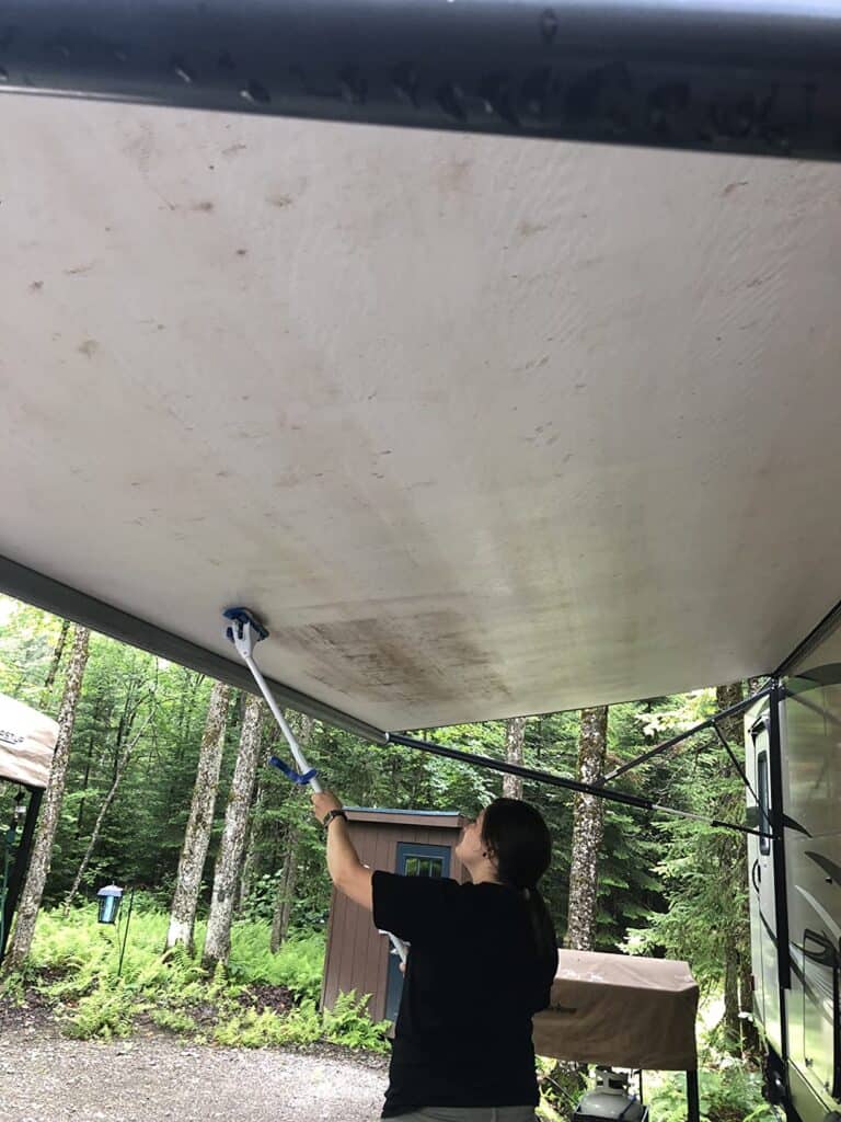 rv awning cleaning with mr clean mop