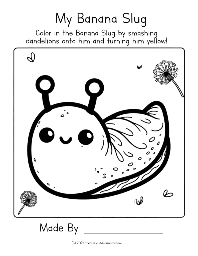 banana slug craft with dandelions for kids blank template pdf