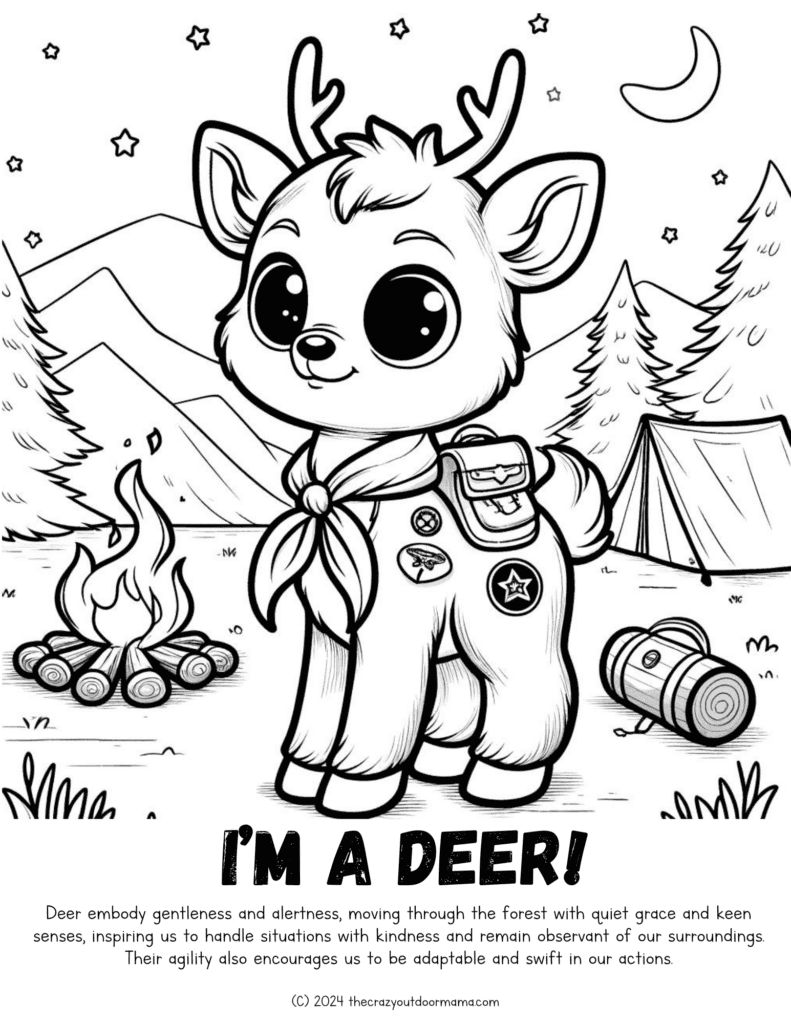 camping deer coloring page