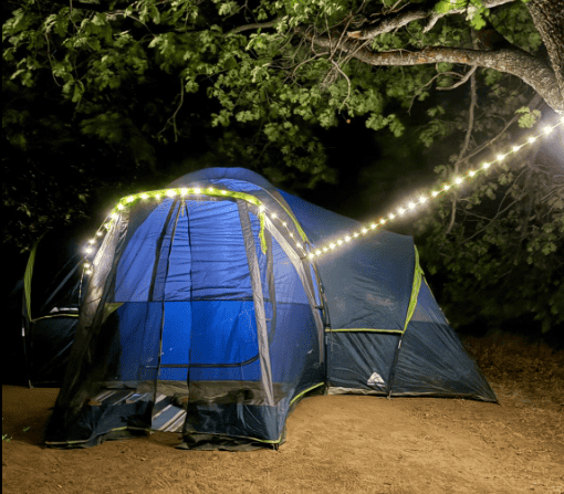 tent with string lights