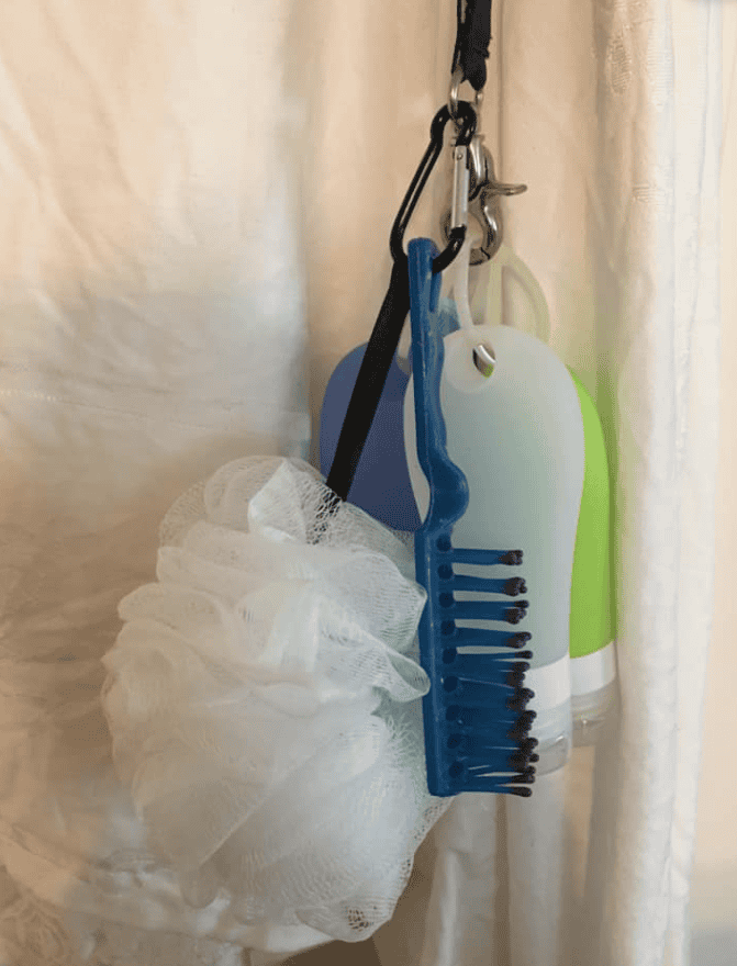 dollar tree idea for shower camp stuff on a carabiner