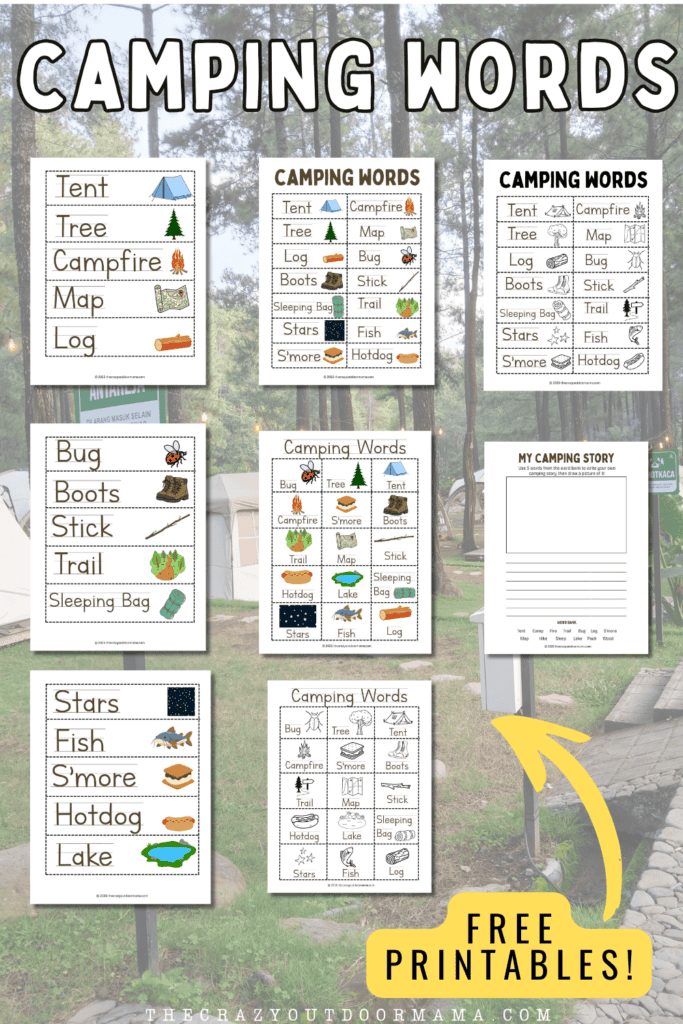 list of 12 easy camping words for schools