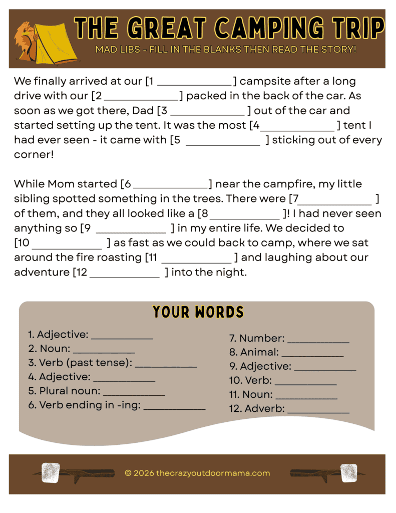 the great camping trip free printable mad libs