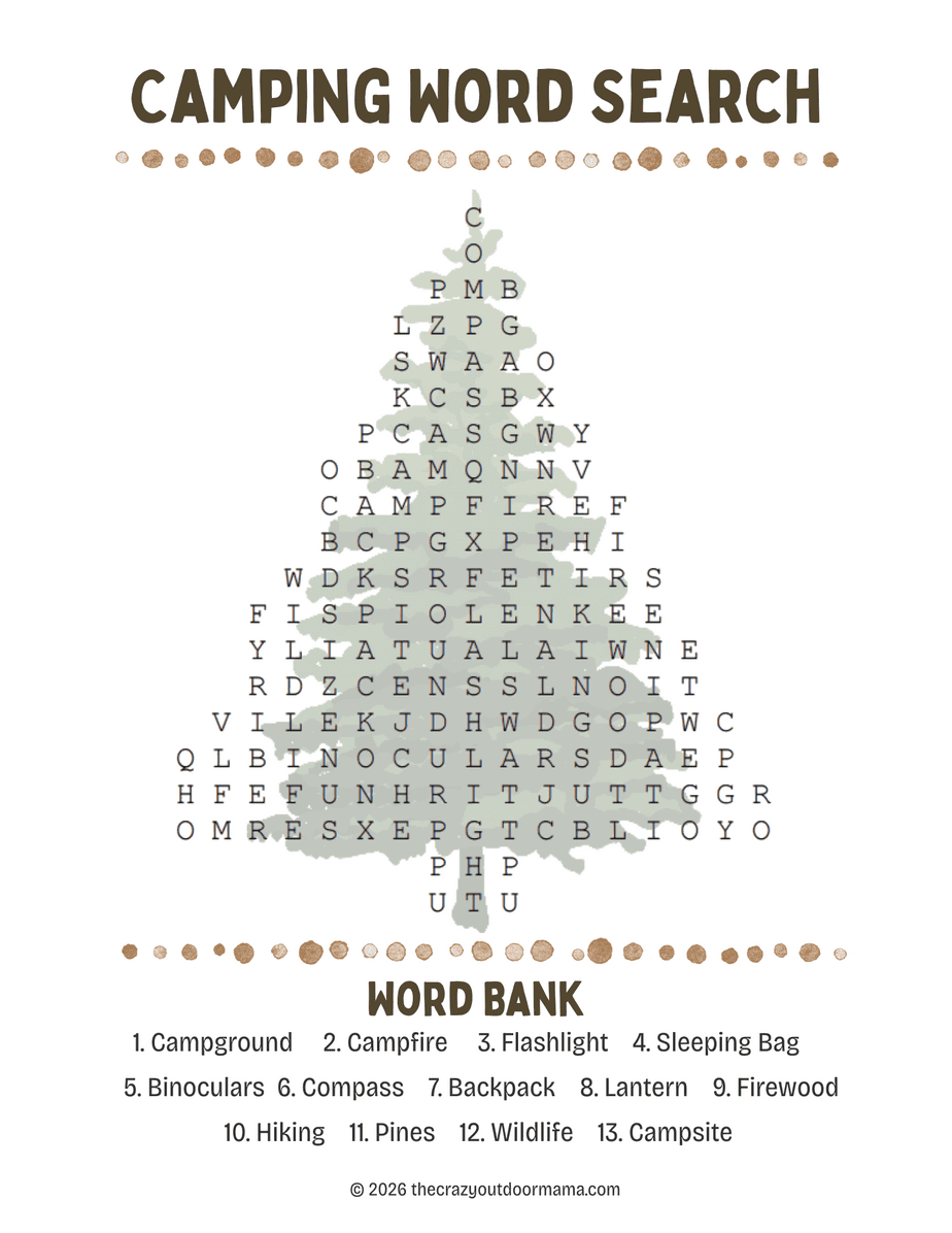 Camping Wordsearch Printable (Free Puzzle for Kids) – The Crazy Outdoor ...