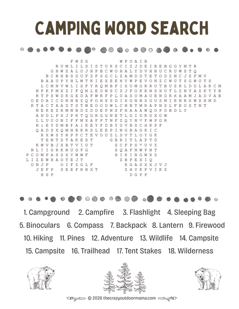 summer camping word search printable