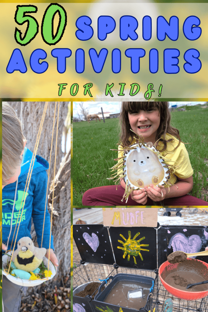 various spring activities for kids including roller skating, worm activities, nest craft, flower activites and more