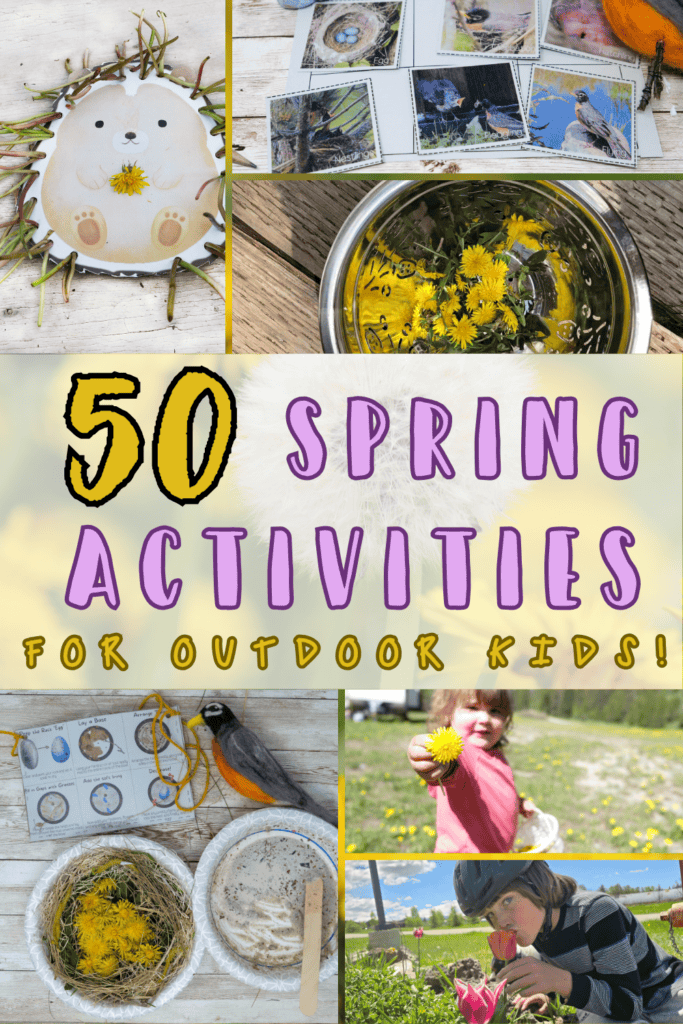 various spring activities for kids including roller skating, worm activities, nest craft, flower activites and more