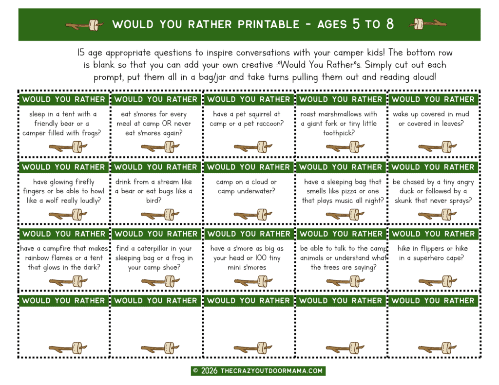 would you rather camping questions ages 5-8